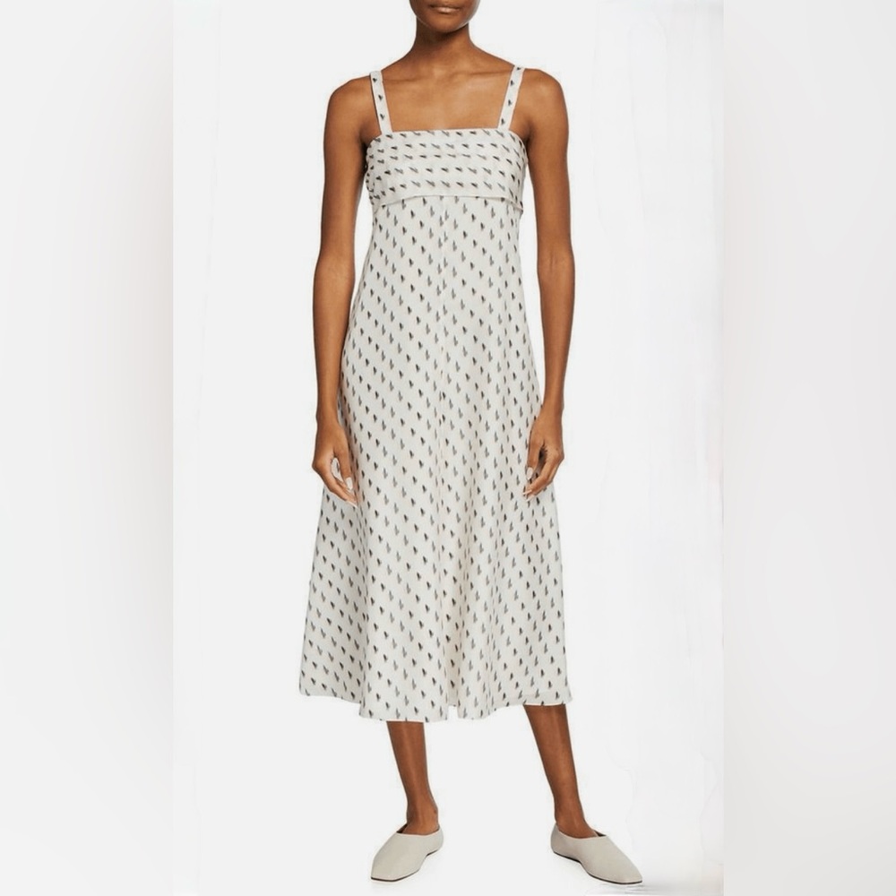 THEORY, Floral lkat Abstract Print 100% Silk Tie Back Slip Midi Dress, Sz. Small